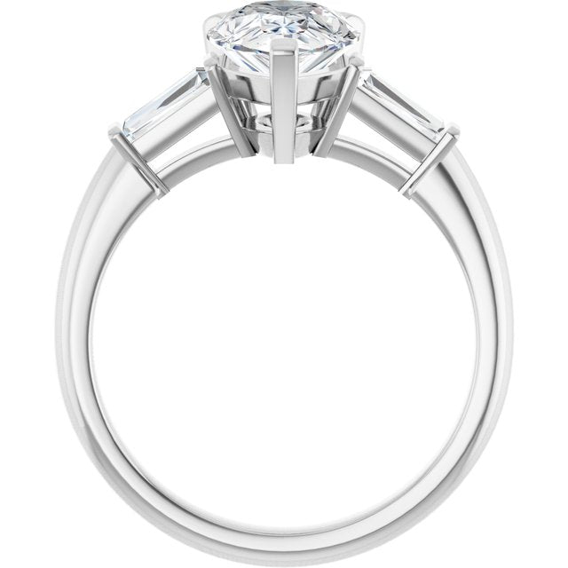 The Cassandra 2.40ctw Pear and Baguette cut Lab Grown Diamond Trilogy Engagement Ring