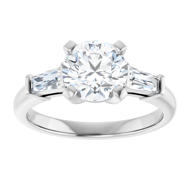 The Cassandra 1.90ctw Round and Baguette cut Lab Grown Diamond Trilogy Engagement Ring