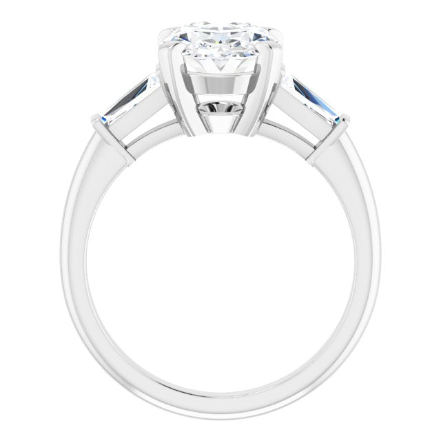 The Cassandra 2.40ctw Oval and Baguette cut Lab Grown Diamond Trilogy Engagement Ring