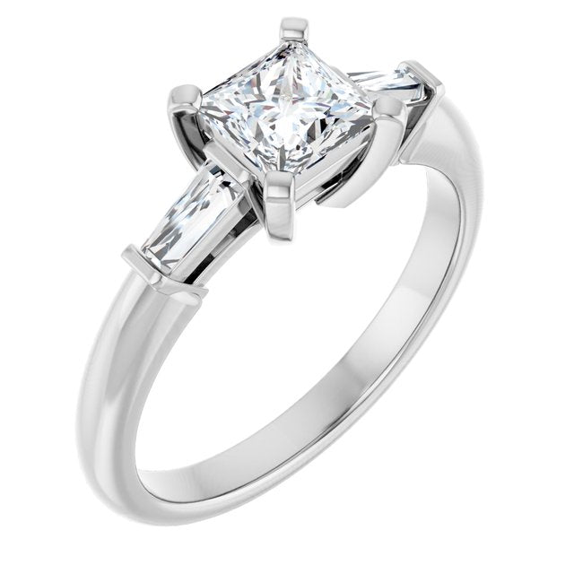 The Cassandra 1.40ctw Princess and Baguette cut Lab Grown Diamond Trilogy Engagement Ring