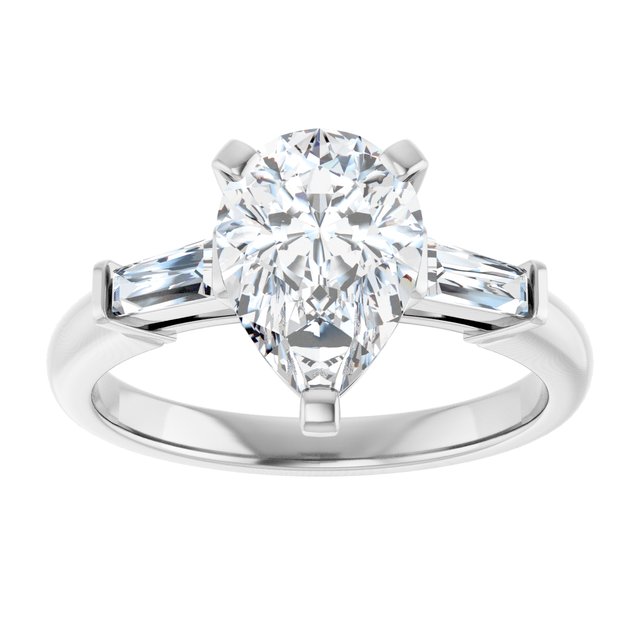 The Cassandra 2.40ctw Pear and Baguette cut Lab Grown Diamond Trilogy Engagement Ring