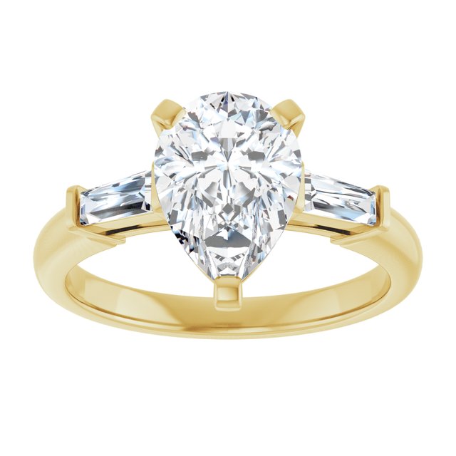 The Cassandra 2.40ctw Pear and Baguette cut Lab Grown Diamond Trilogy Engagement Ring