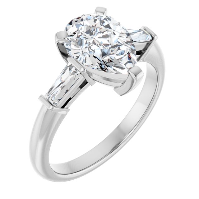 The Cassandra 2.40ctw Pear and Baguette cut Lab Grown Diamond Trilogy Engagement Ring