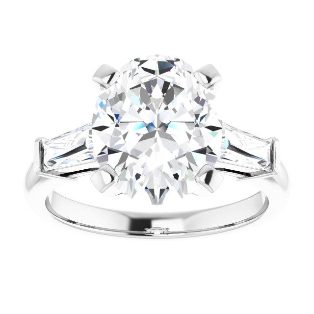 The Cassandra 3.40ctw Oval and Baguette cut Lab Grown Diamond Trilogy Engagement Ring