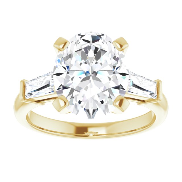 The Cassandra 3.40ctw Oval and Baguette cut Lab Grown Diamond Trilogy Engagement Ring