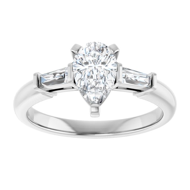 The Cassandra 1.40ctw Pear and Baguette cut Lab Grown Diamond Trilogy Engagement Ring