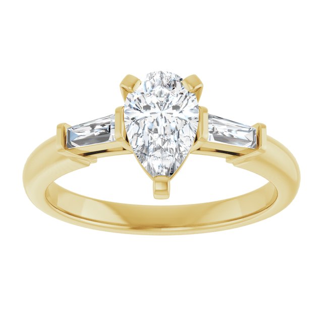 The Cassandra 1.40ctw Pear and Baguette cut Lab Grown Diamond Trilogy Engagement Ring