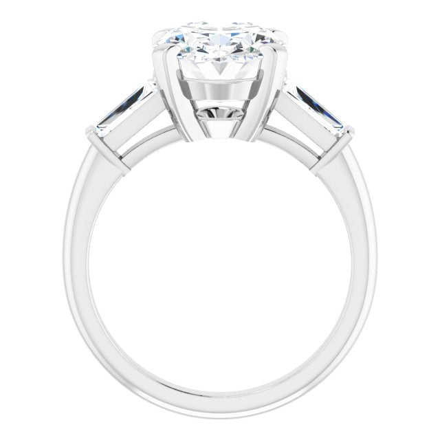 The Cassandra 3.40ctw Oval and Baguette cut Lab Grown Diamond Trilogy Engagement Ring