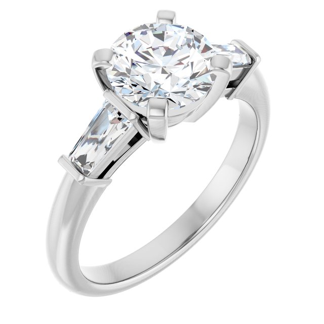 The Cassandra 1.90ctw Round and Baguette cut Lab Grown Diamond Trilogy Engagement Ring