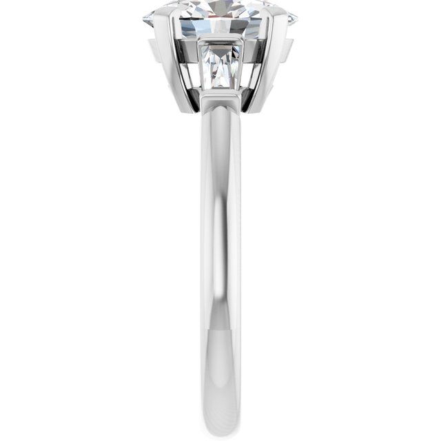 The Cassandra 1.90ctw Oval and Baguette cut Lab Grown Diamond Trilogy Engagement Ring