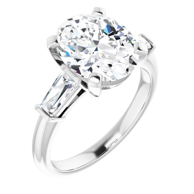 The Cassandra 3.40ctw Oval and Baguette cut Lab Grown Diamond Trilogy Engagement Ring