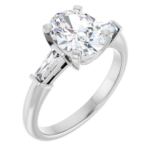 The Cassandra 1.90ctw Oval and Baguette cut Lab Grown Diamond Trilogy Engagement Ring