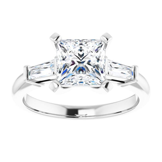 The Cassandra 1.90ctw Princess and Baguette cut Lab Grown Diamond Trilogy Engagement Ring