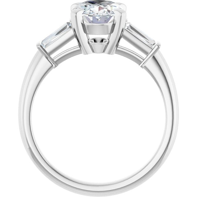 The Cassandra 1.90ctw Oval and Baguette cut Lab Grown Diamond Trilogy Engagement Ring