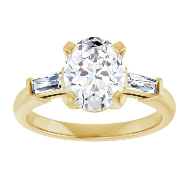 The Cassandra 1.90ctw Oval and Baguette cut Lab Grown Diamond Trilogy Engagement Ring