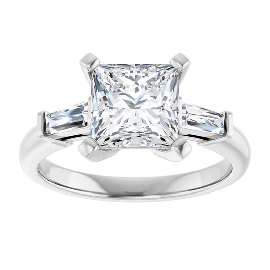 The Cassandra 2.40ctw Princess and Baguette cut Lab Grown Diamond Trilogy Engagement Ring