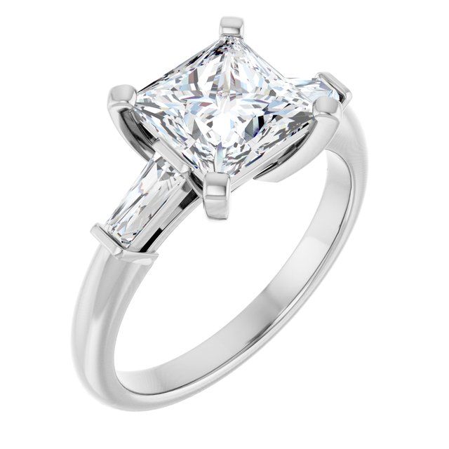 The Cassandra 2.40ctw Princess and Baguette cut Lab Grown Diamond Trilogy Engagement Ring