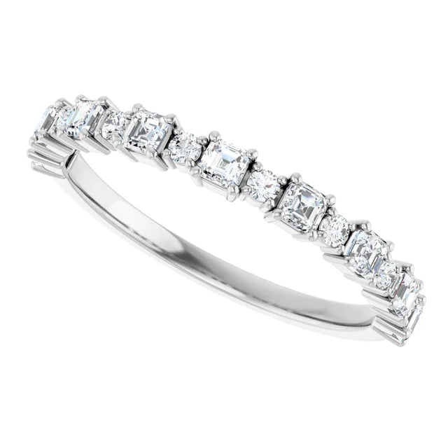 0.50ct Round Lab Grown Diamond Round and Asscher Alternating Half Eternity