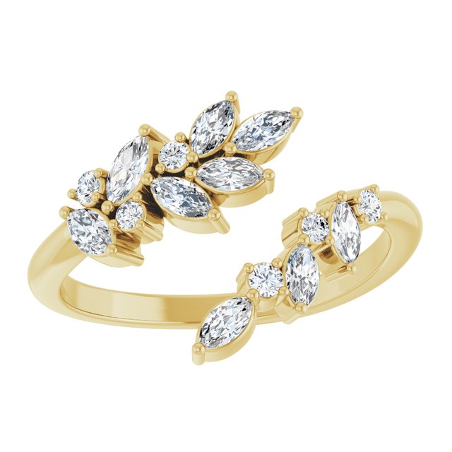 0.90ct Marquise and Round Lab Grown Diamond Open Bypass Ring in 14k Gold