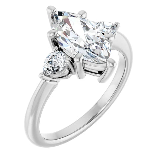 The Isla 2.40ctw Marquise and Pear cut Lab Grown Diamond Trilogy Engagement Ring