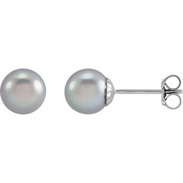 7mm Freshwater Grey Pearl Earrings in 14k White Gold