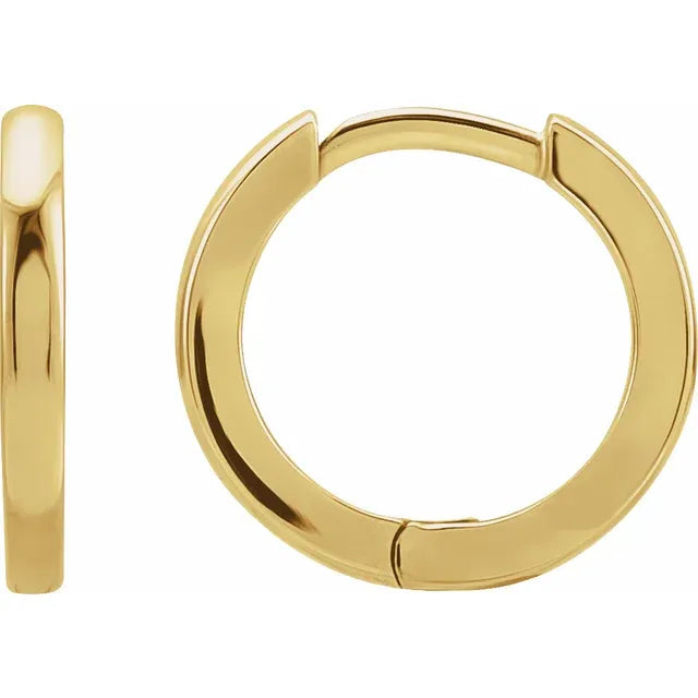 12.5mm Plain Hinged Hoop Earrings in 14k Solid Gold