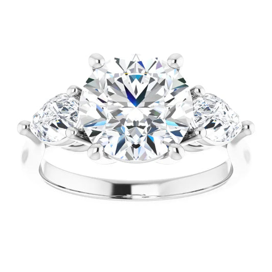 The Ella 4.00ctw Round and Pear cut Lab Grown Diamond Trilogy Engagement Ring