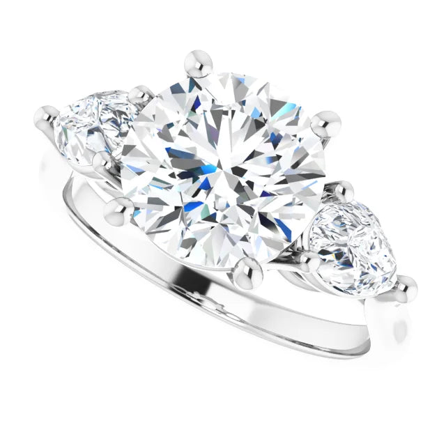The Ella 4.00ctw Round and Pear cut Lab Grown Diamond Trilogy Engagement Ring