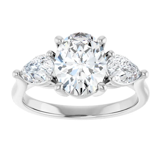 The Ella 3.00ctw Oval and Pear cut Lab Grown Diamond Trilogy Engagement Ring