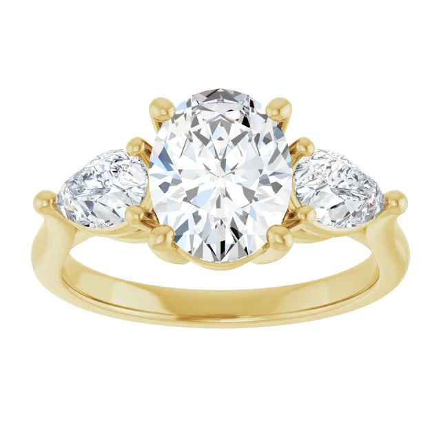The Ella 3.00ctw Oval and Pear cut Lab Grown Diamond Trilogy Engagement Ring