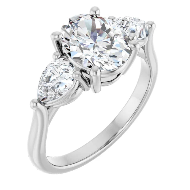 The Ella 3.00ctw Oval and Pear cut Lab Grown Diamond Trilogy Engagement Ring