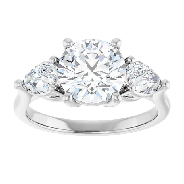 The Ella 3.00ctw Round and Pear cut Lab Grown Diamond Trilogy Engagement Ring