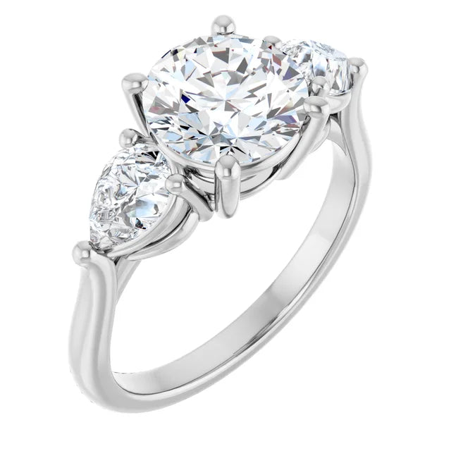 The Ella 3.00ctw Round and Pear cut Lab Grown Diamond Trilogy Engagement Ring