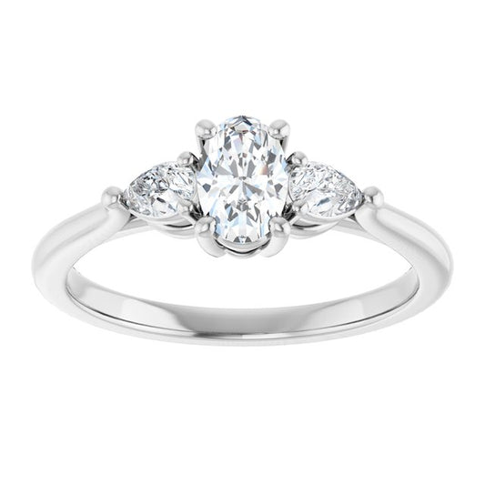 The Ella 0.90ctw Oval and Pear cut Lab Grown Diamond Trilogy Engagement Ring