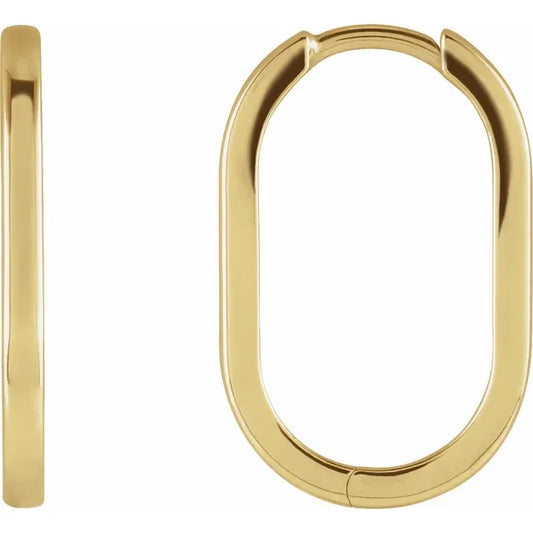 20mm Plain Elongated Oval Hoop Earrings in 14k Solid Gold