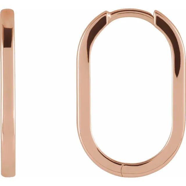 20mm Plain Elongated Oval Hoop Earrings in 14k Solid Gold