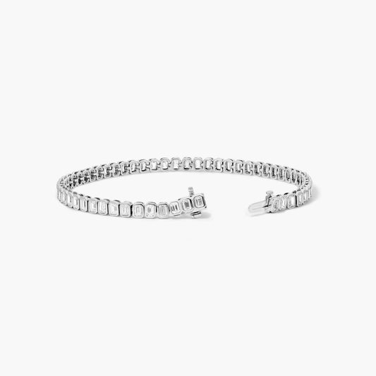 6.00ct Emerald cut Lab Grown Diamond North-South Bezel Set Tennis Bracelet in 14k Gold