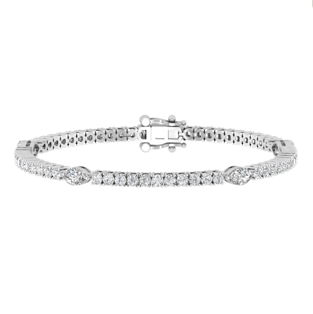 3.00ct Round and Marquise Lab Grown Diamond Station Tennis Bracelet in 14k Gold