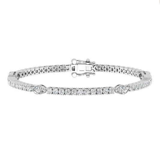 3.00ct Round and Marquise Lab Grown Diamond Station Tennis Bracelet in 14k Gold