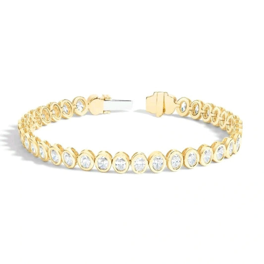 6.00ct Oval cut Lab Grown Diamond Bezel Set Tennis Bracelet in 14k Gold