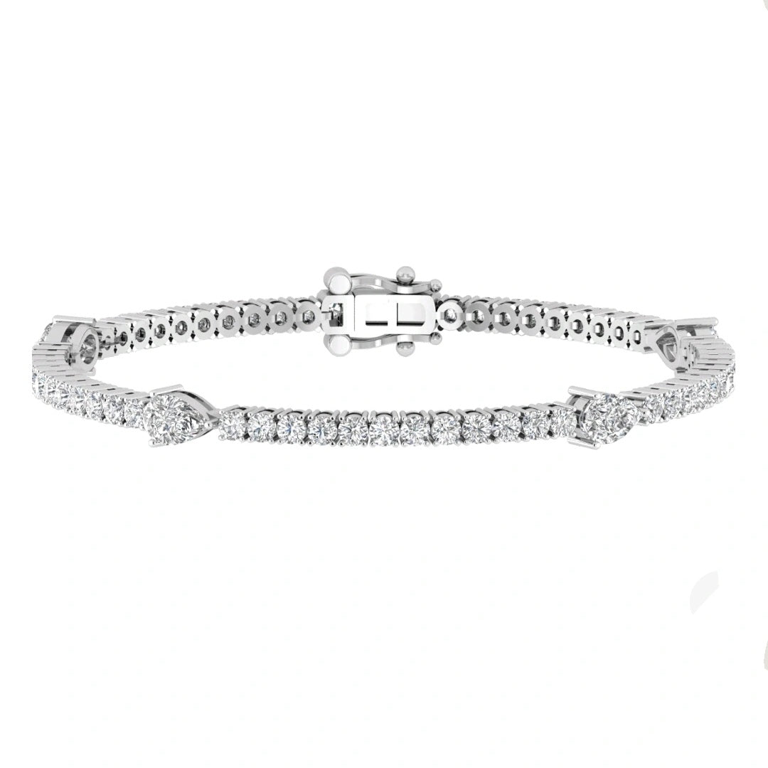 3.00ct Round and Pear Lab Grown Diamond Station Tennis Bracelet in 14k Gold