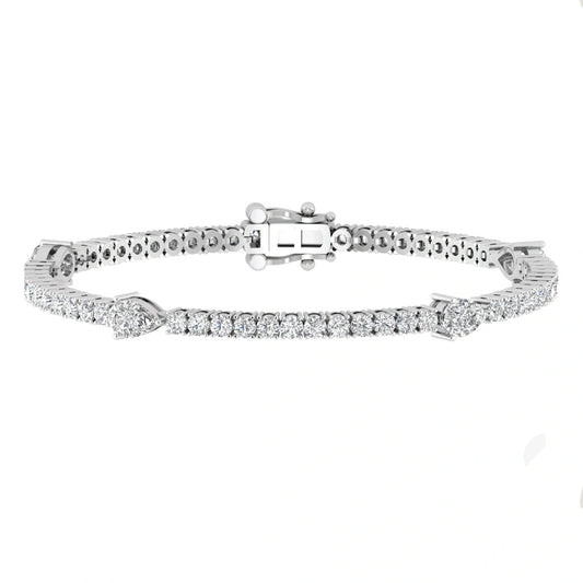 3.00ct Round and Pear Lab Grown Diamond Station Tennis Bracelet in 14k Gold