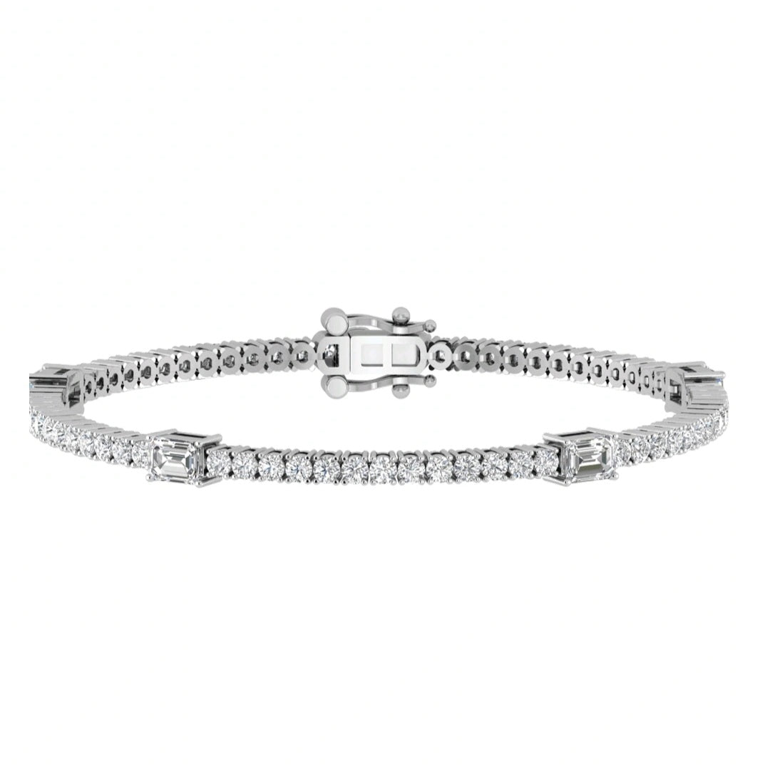 3.00ct Round and Emerald Lab Grown Diamond Station Tennis Bracelet in 14k Gold