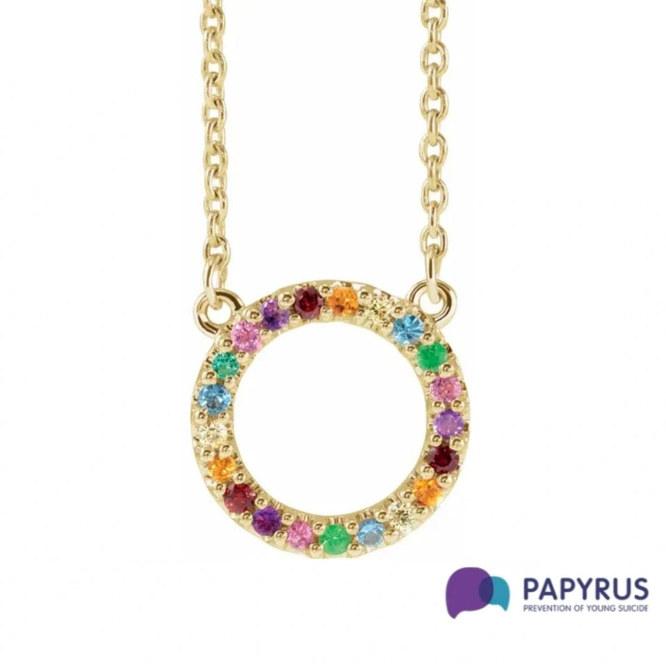 Multicolour Natural Gemstone Circle Necklace in 14k Gold