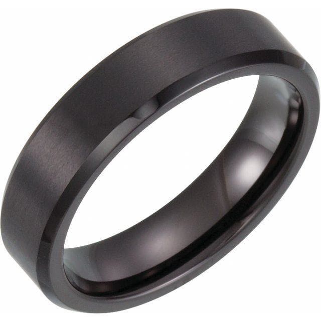 Black Tungsten Satin Effect with Bezelled Edge wedding ring