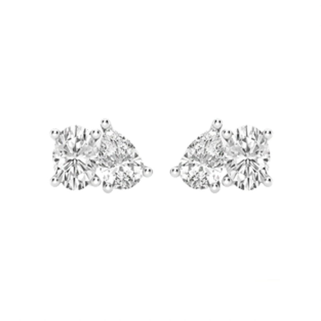 2.00ct Lab Grown Diamond Toi et Moi Oval and Pear Earrings in 14k Gold