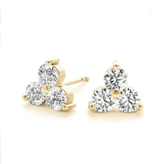 1.00ct Lab Grown Diamond Three Stone Earrings in 14k Gold