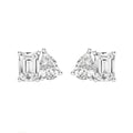 2.00ct Lab Grown Diamond Toi et Moi Emerald cut and Pear Earrings in 14k Gold
