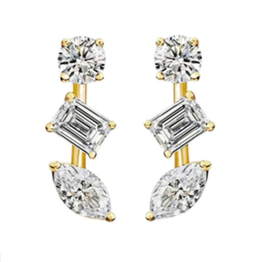 1.50ct Lab Grown Diamond Three Stone Drop Earrings in 14k Gold