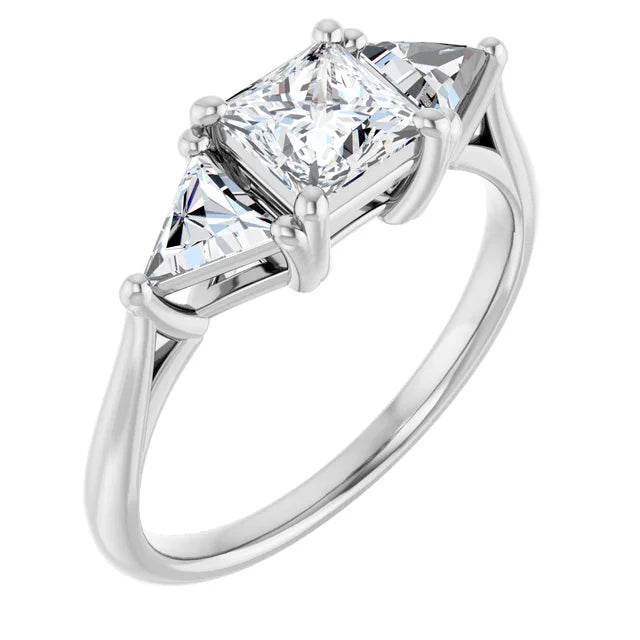 The Sophia 0.90ctw Princess and Trilliant cut Lab Grown Diamond Trilogy Engagement Ring